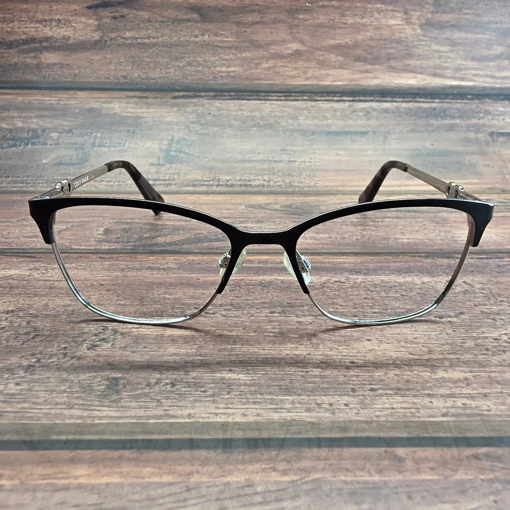Cole Haan Womens Black Silver Cat Eye Eyeglasses Frames Mixed Metal 3881